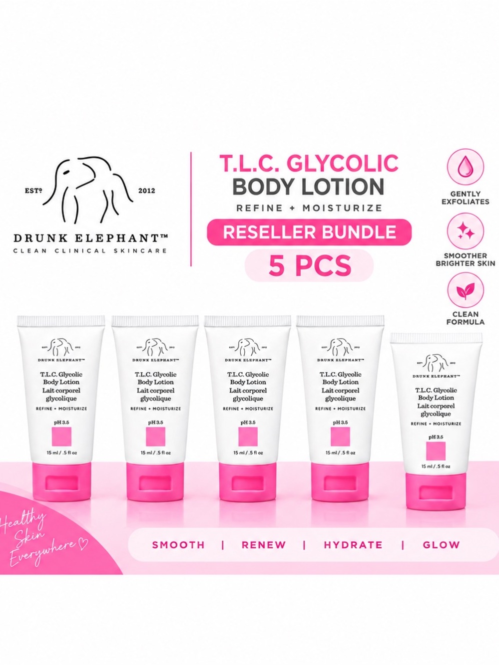 Drunk Elephant T.L.C. Glycolic Body Lotion Travel Set - Pink & White